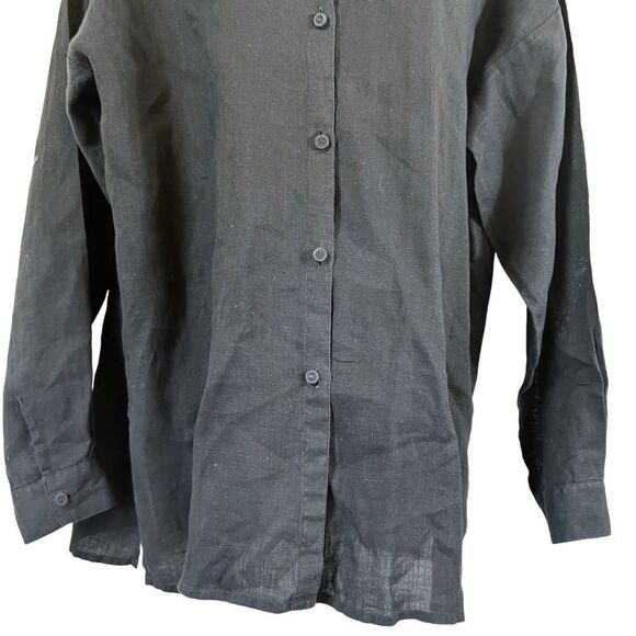Eileen Fisher Irish Linen Classic Collar Black Button Down Boxy Shirt - Picture 4 of 12